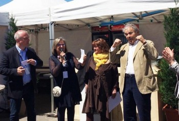 Lors de l'inaugutation de la trentième édition à Castelsarrasin, avec entre autres la présidente Dominique Janin et Pierre Perret (photo DR)